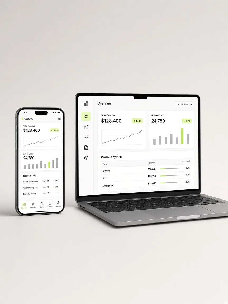 Dashboard web application on a phone and a laptop