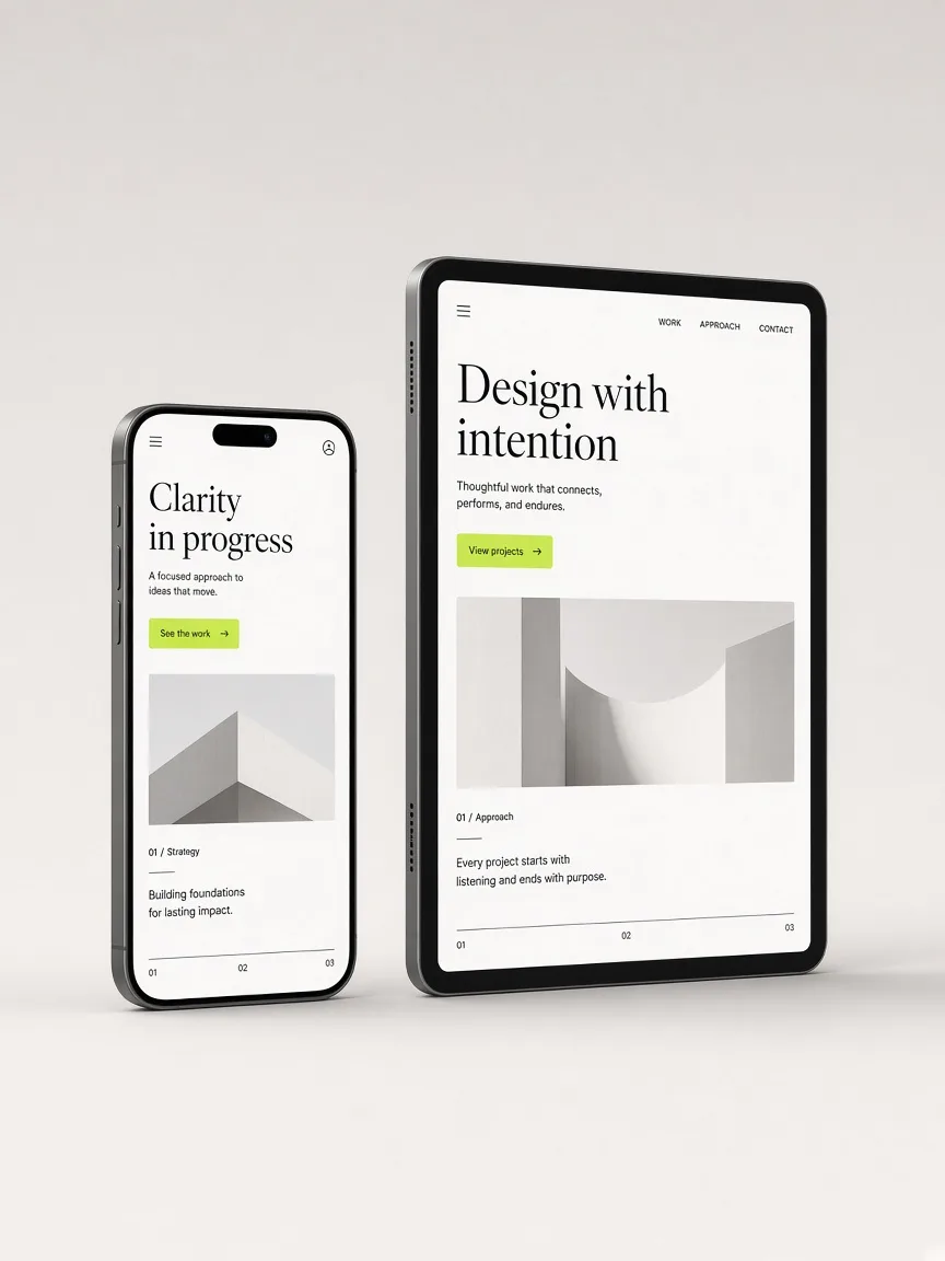 Minimal web interface displayed on a phone and a tablet